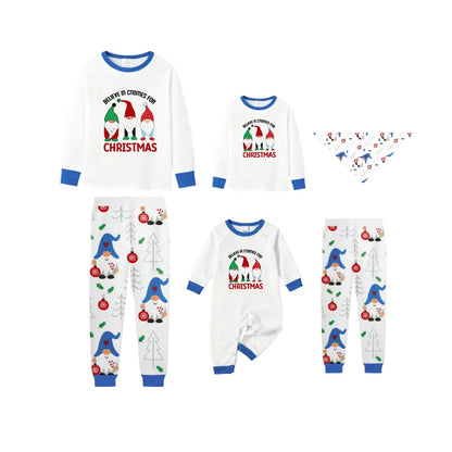 Christmas Holiday Family Blue PJ Set Complete with Gnome Pattern Print