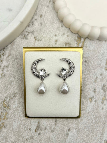 Moon Star & Pearl Earrings (2 Colours)