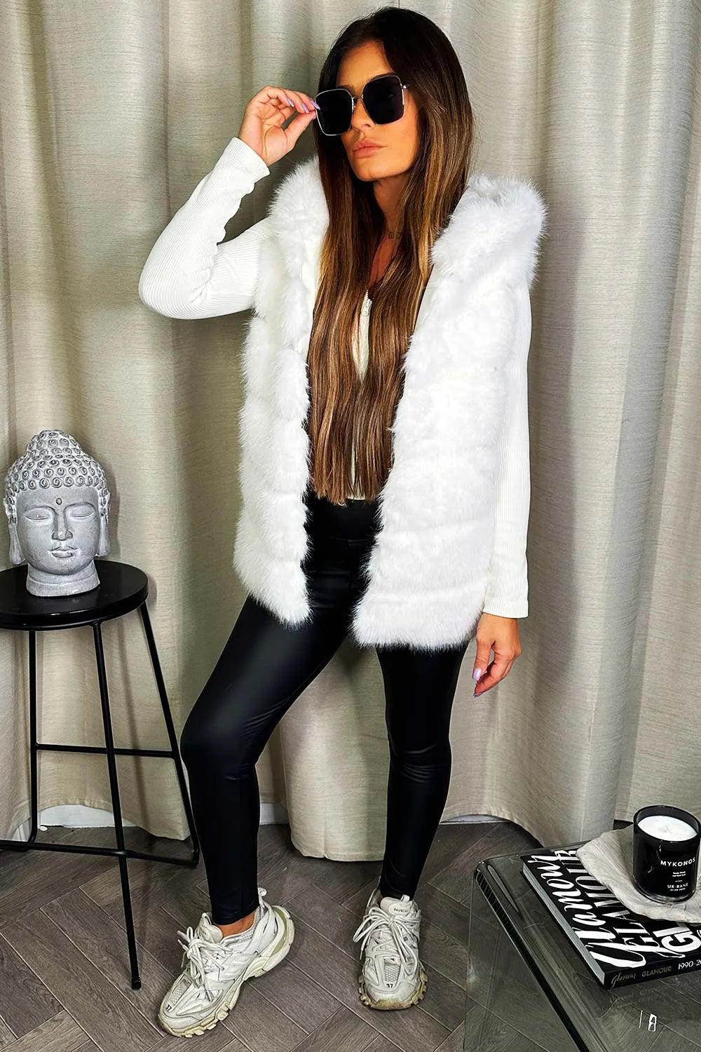 Faux Fur Hooded Gilet White
