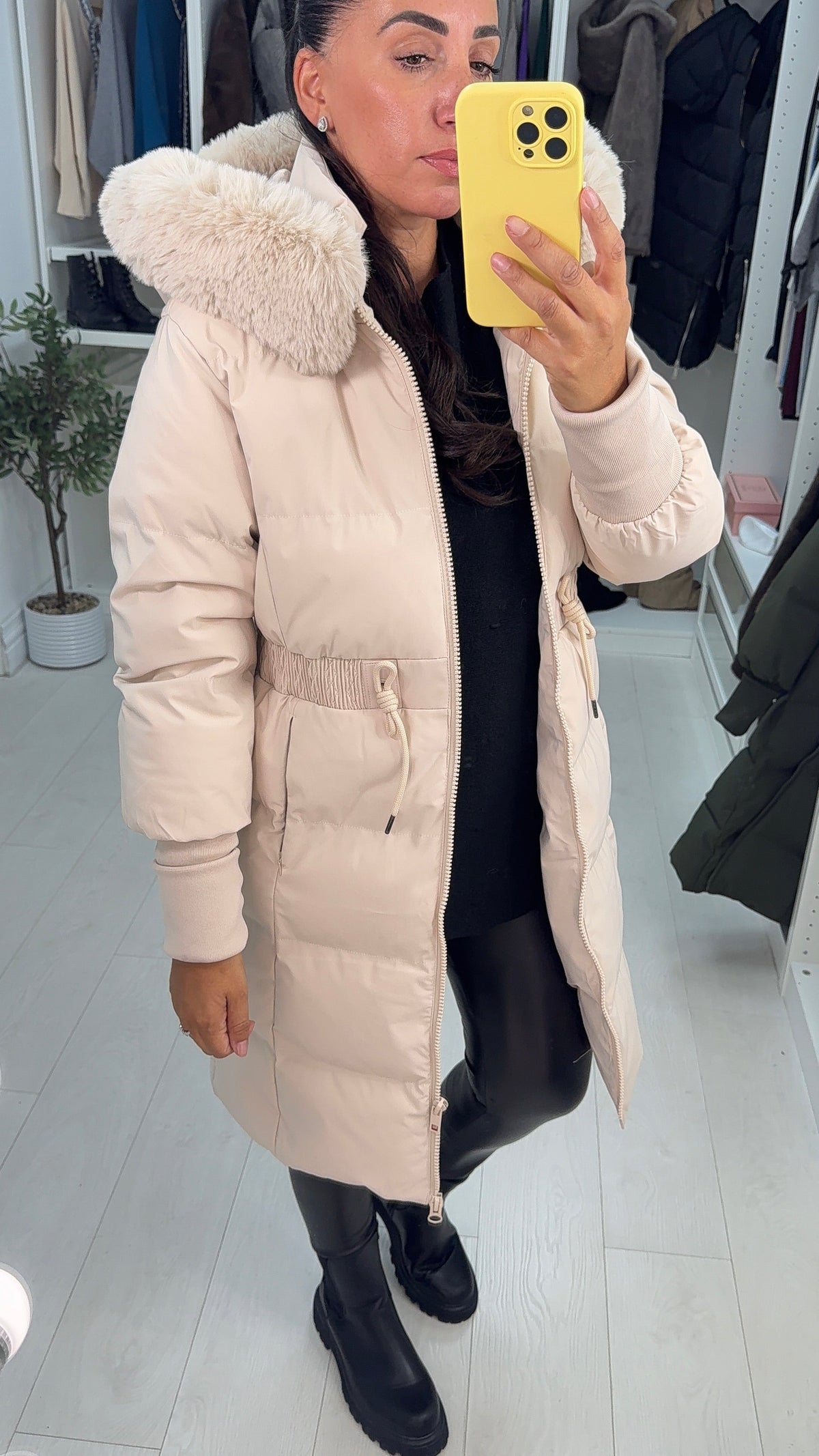 Sandie Faux Fur Hooded Longline Coat