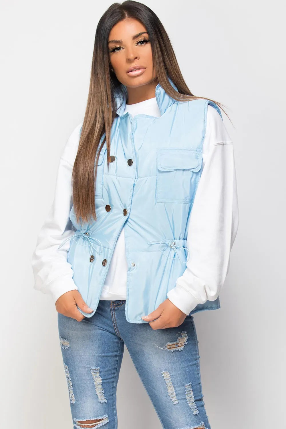 Gilet With Drawstring Waist Sky Blue