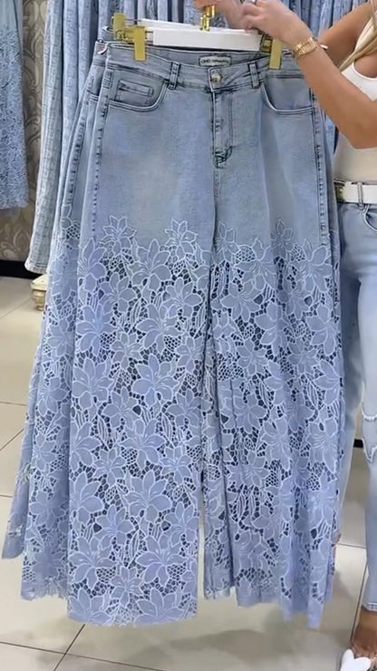 Women's Lace Patchwork Hollow Jeans