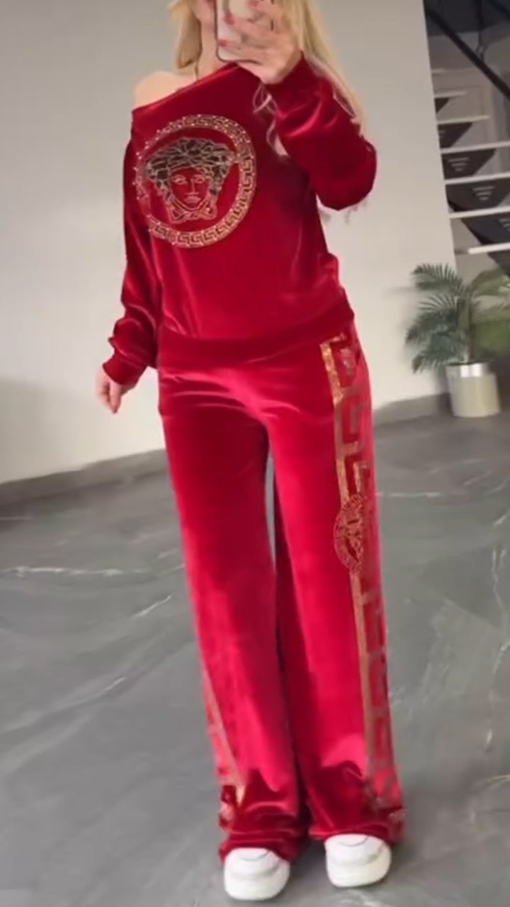 Women Round Neck Printed Casual Suit