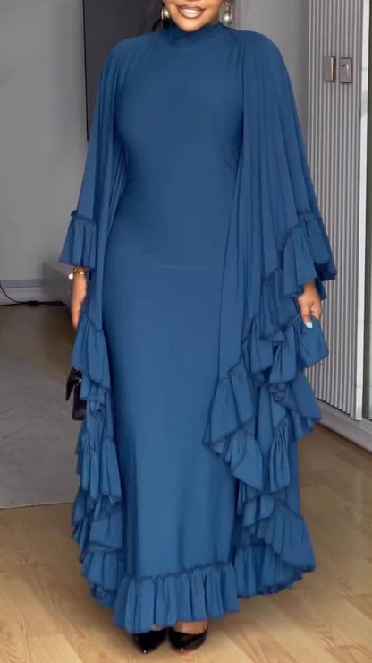 Women's Round Neck Ruffled Elegant Dress