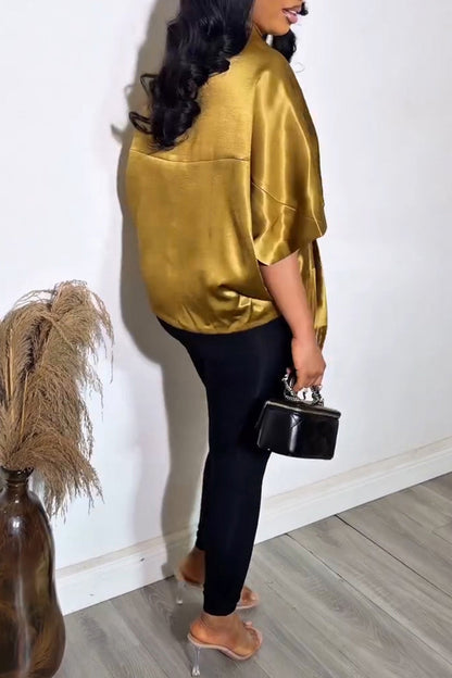 Women's Elegant Satin Batwing Fringe Top
