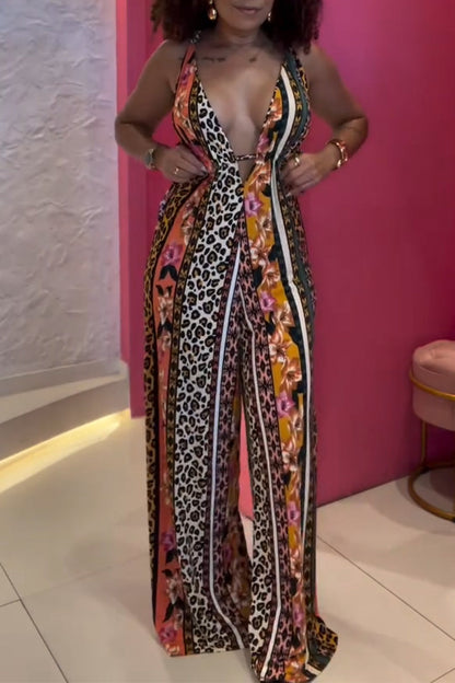 Women Suspender Printed Sexy Casual Jumpsuit