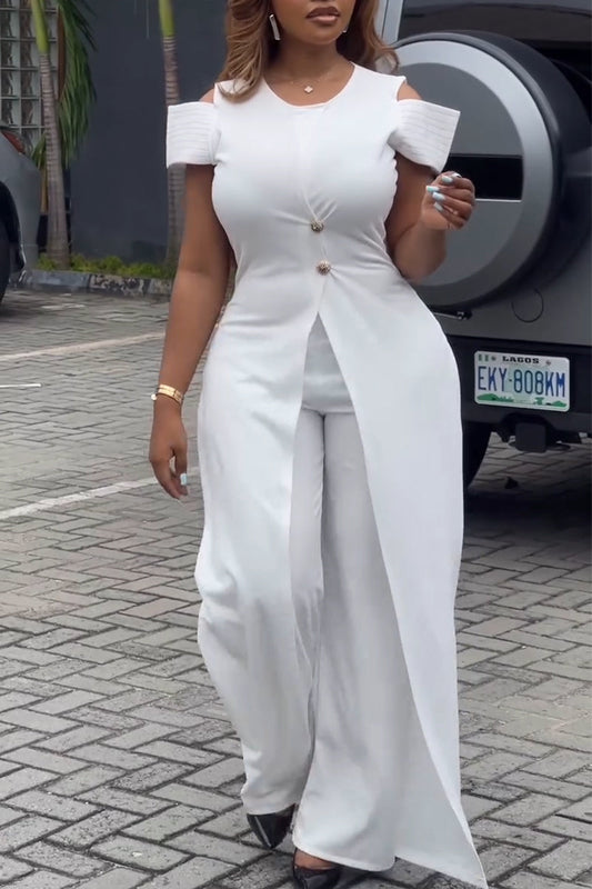 Women Round Neck Patchwork Elegant Temperament Jumpsuit