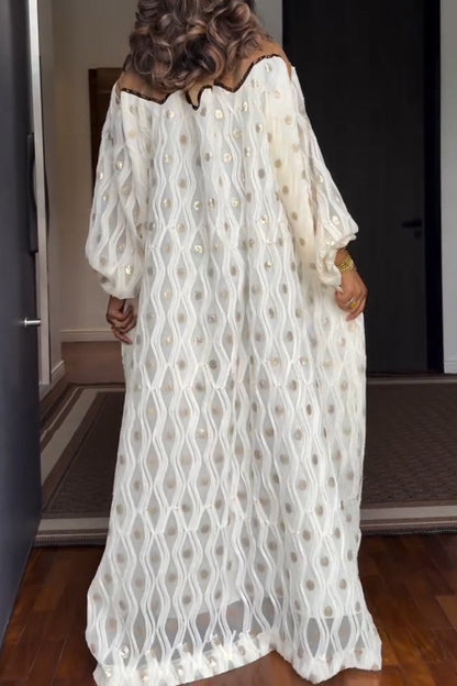 Women Round Neck Patchwork Sequin Polka Dot Elegant Temperament Maxi Dresses