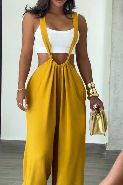 Women's Casual Adjustable Strap Wide Leg Overalls