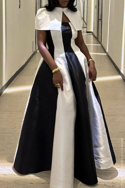 Women's Elegant Party Color Block Two Piece Maxi Dress