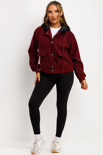 Bomber Baseball Jacket With Hood Burgundy