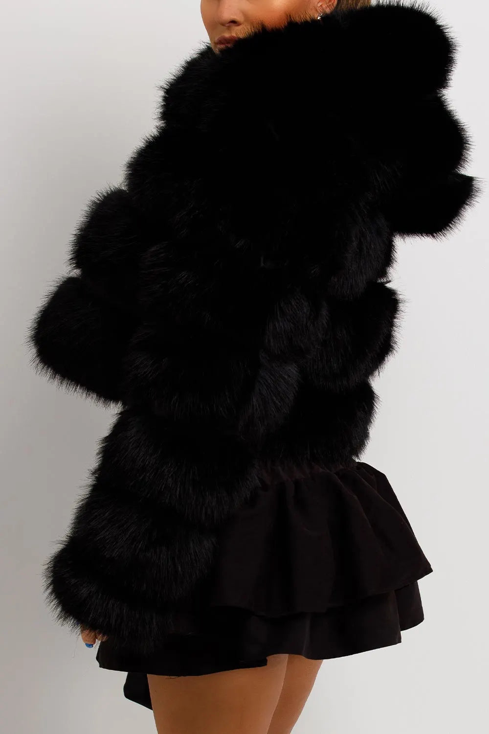 Faux Fur Coat With Hood Black
