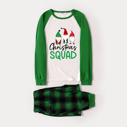 Green Raglan Top Green Plaid Christmas Pajamas Set With Gnomes and  “Christmas SQUAD” Print