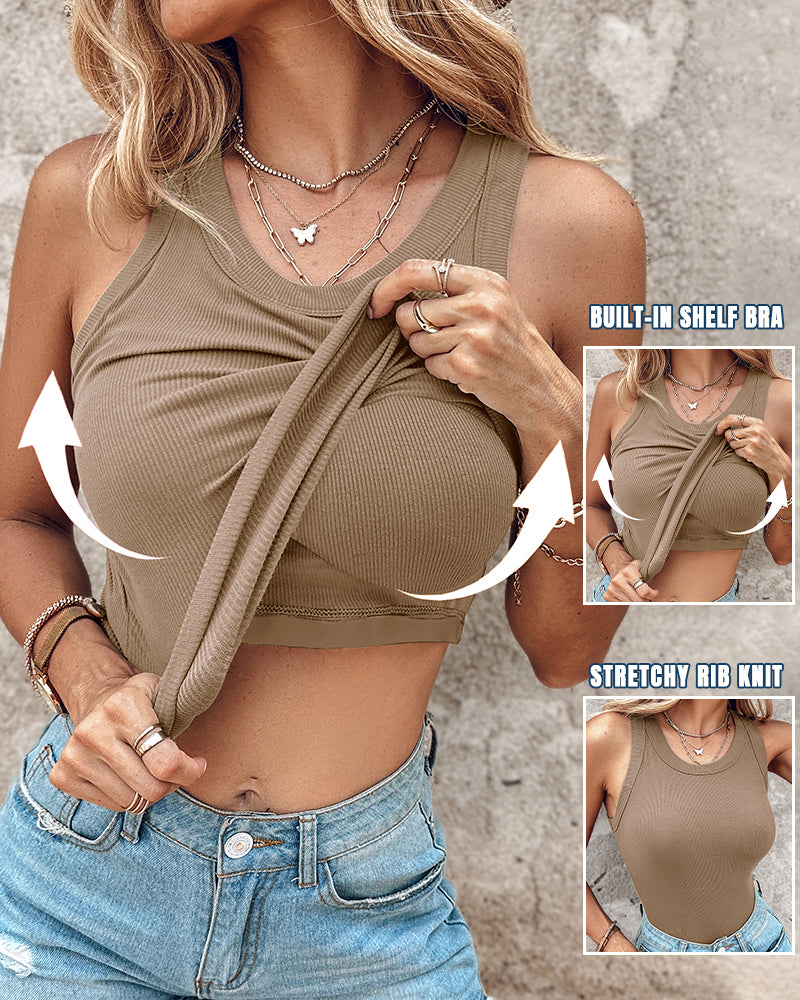 ChicMe Built-in Bra Ribbed Round Neck Tank Top