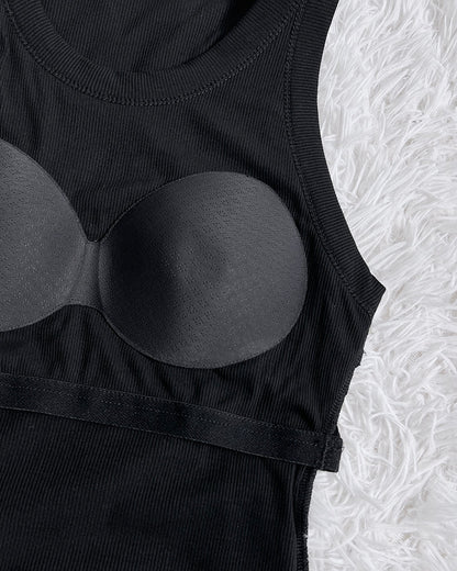 ChicMe Built-in Bra Ribbed Round Neck Tank Top