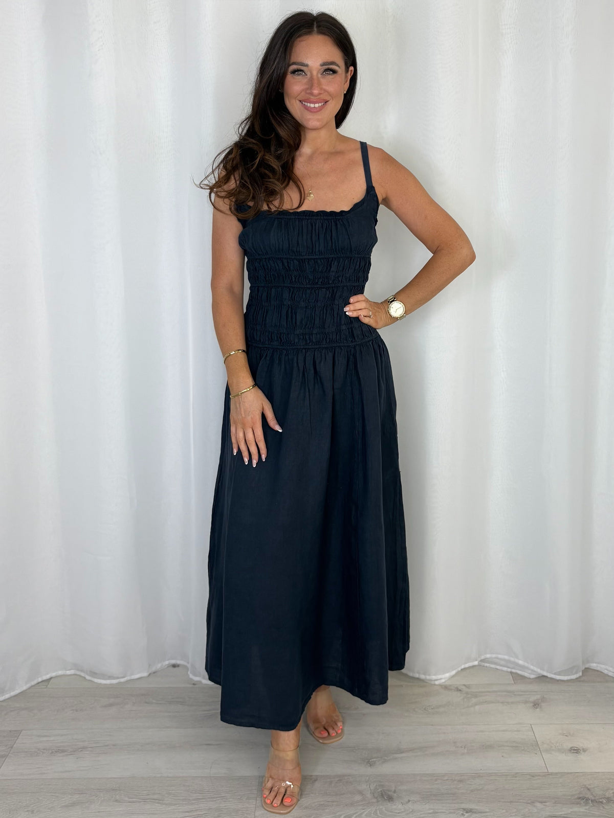 Smocked Waist Side Split Dress (2 Colours)