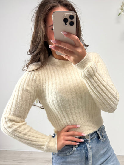 Ribbed Soft Fluffy Knit Round Neck Jumper (2 Colours)