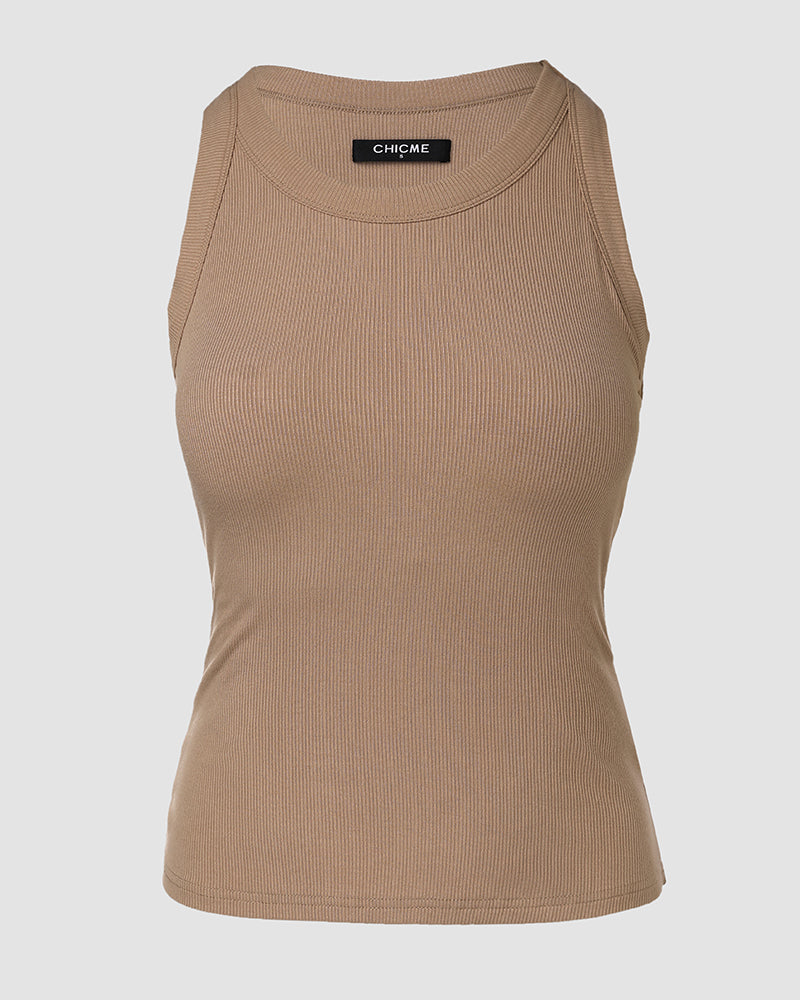 ChicMe Built-in Bra Ribbed Round Neck Tank Top