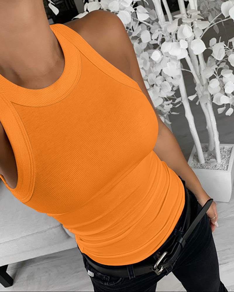 O-Neck Sleeveless Basic Slim Fit Skinny Tank Casual Top(Without Pads)