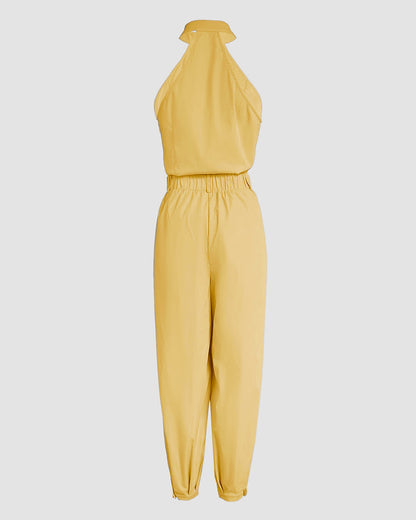 2 Pieces Outfits Sleeveless High Neck Cargo Pockets Design Top And Casual Cuffed Long Pants Set