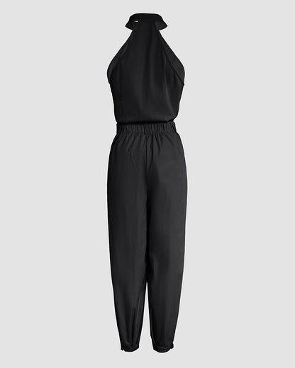 2 Pieces Outfits Sleeveless High Neck Cargo Pockets Design Top And Casual Cuffed Long Pants Set