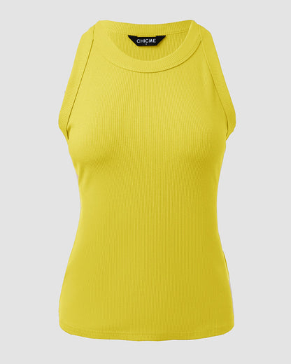 O-Neck Sleeveless Basic Slim Fit Skinny Tank Casual Top(Without Pads)