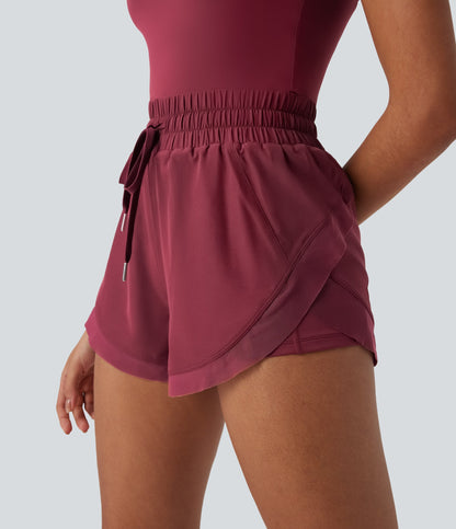 Shirred Drawstring 2-in-1 Running Romper with Pockets