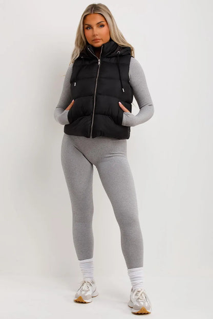Black Hooded Gilet Sleeveless Jacket