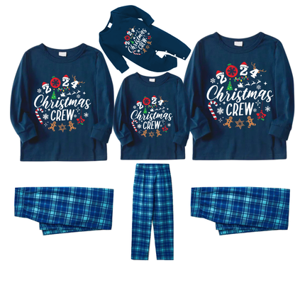 2025 Christmas Crew Making Memories Together Text Print Blue Long Sleeve Top With Blue Plaid Family Matching Pajamas