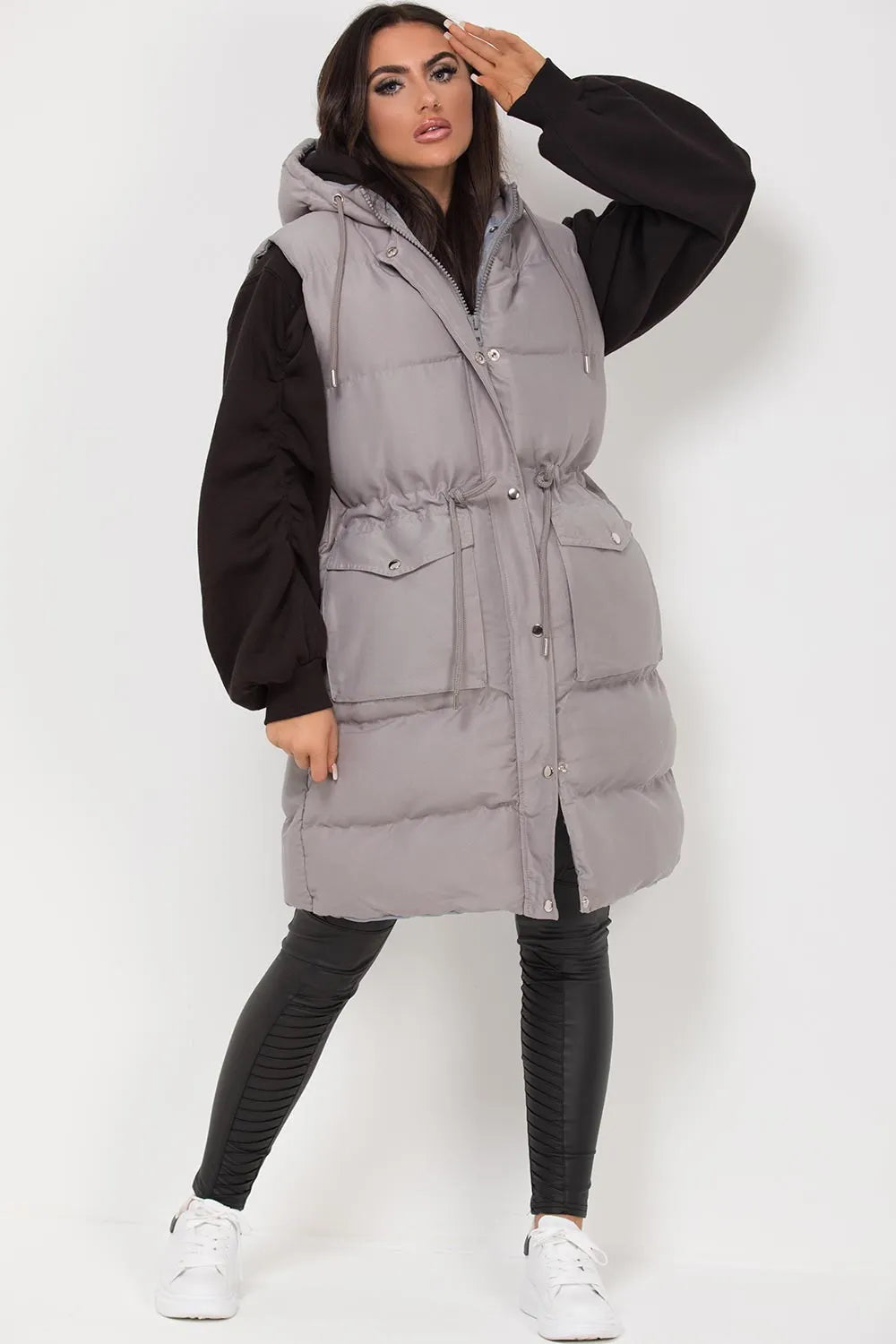 Longline Gilet With Drawstring Waist Grey