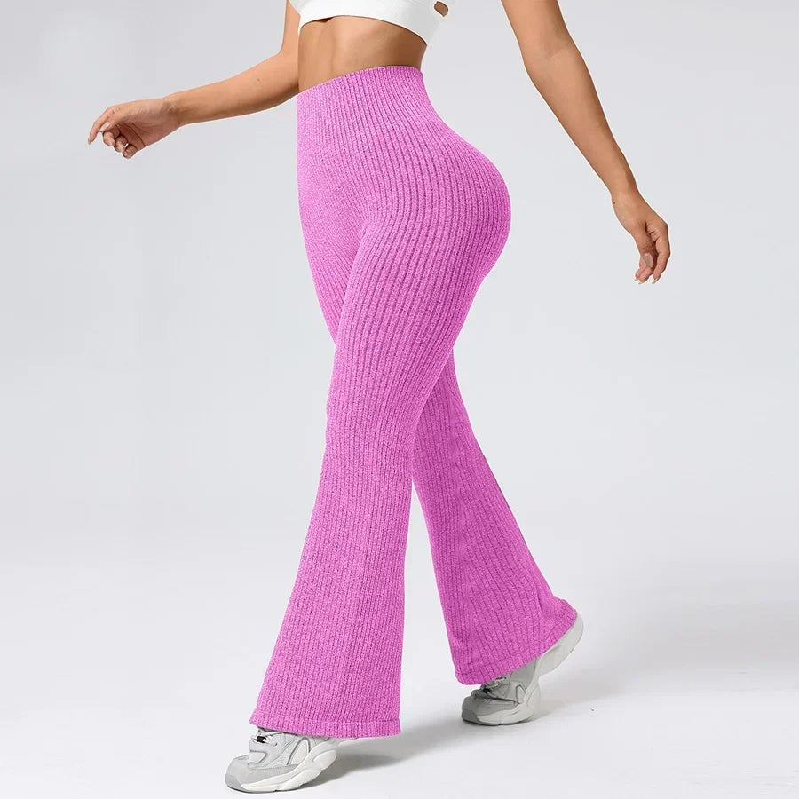 Breathable Flared Trousers Yoga-to-Street Chic Athleisure Fitness Pants Trendy Women's High-Waisted Yoga Gym Wear 4-Way Stretch