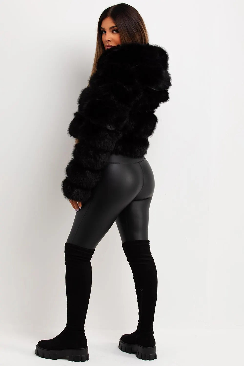 Faux Fur Coat With Hood Black