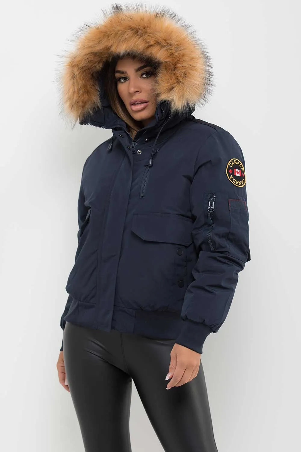 Canada Bomber Jacket With Fur Hood Navy