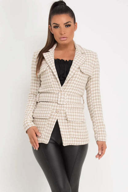 Tweed Blazer With Belt Stone