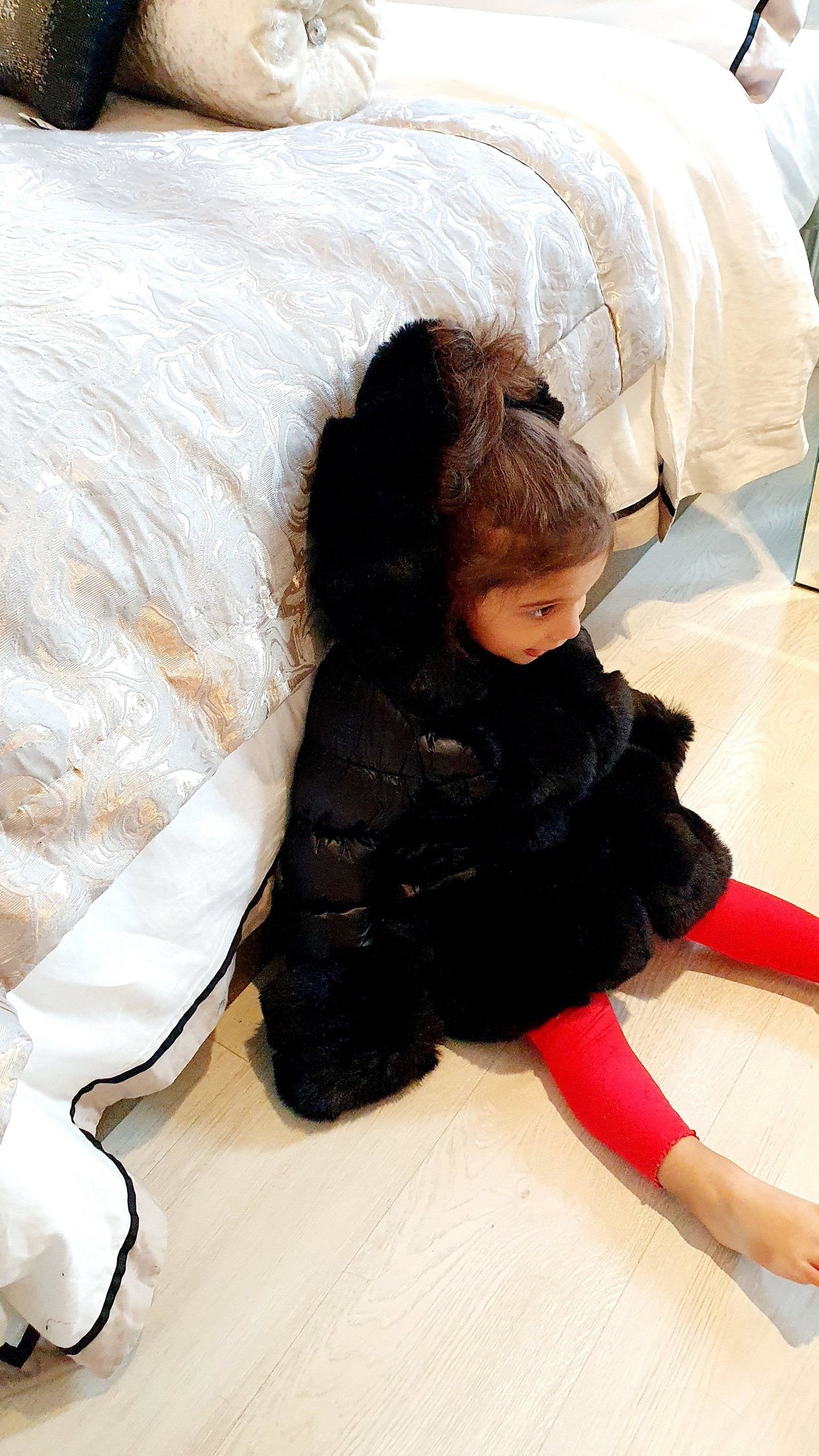 Tilly Kids Black Faux Fur Padded Puffer Belt Detail Hooded Coat