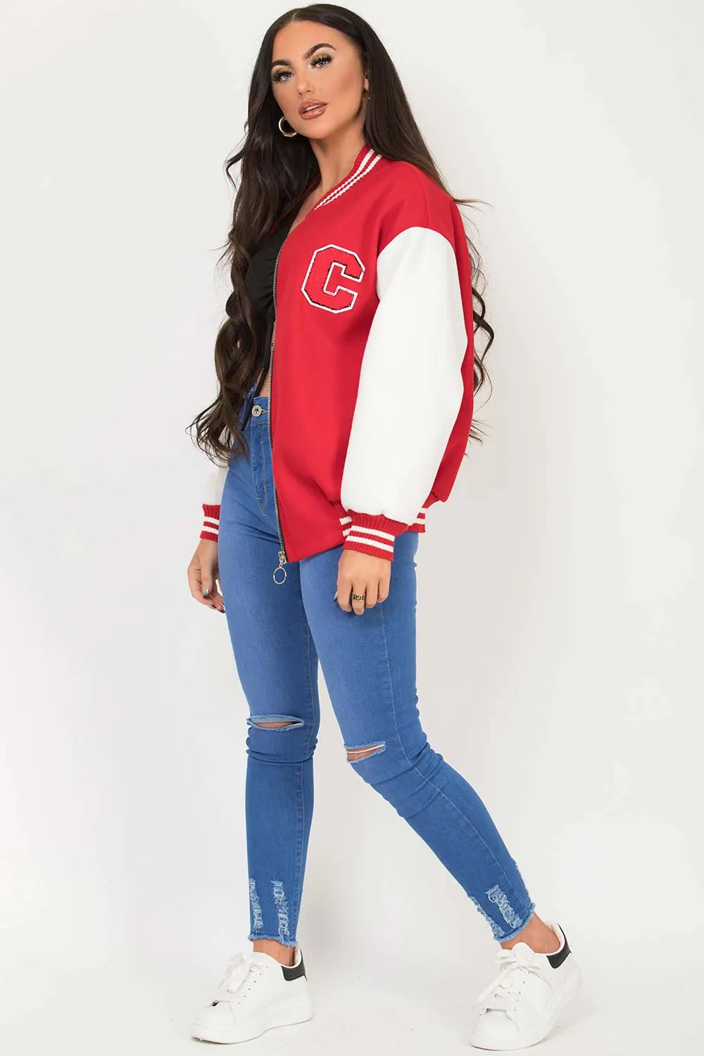 C Slogan Varsity Bomber Jacket Red