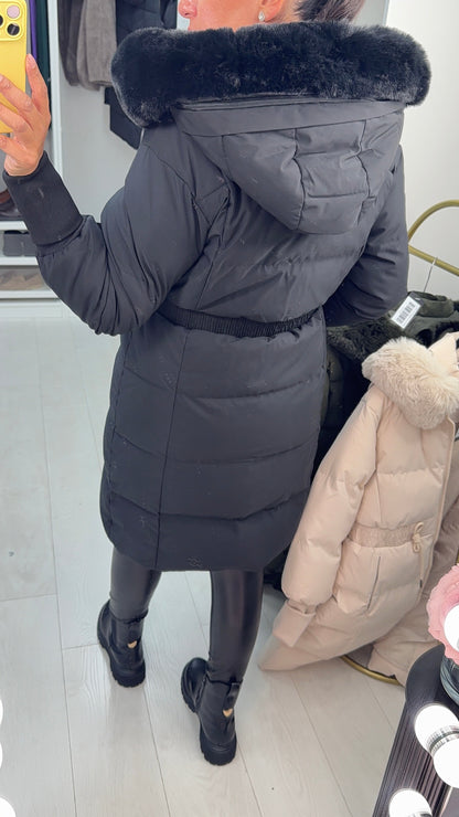 Sandie Faux Fur Hooded Longline Coat