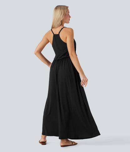 Maxi Flowy Slip Dress with Pockets