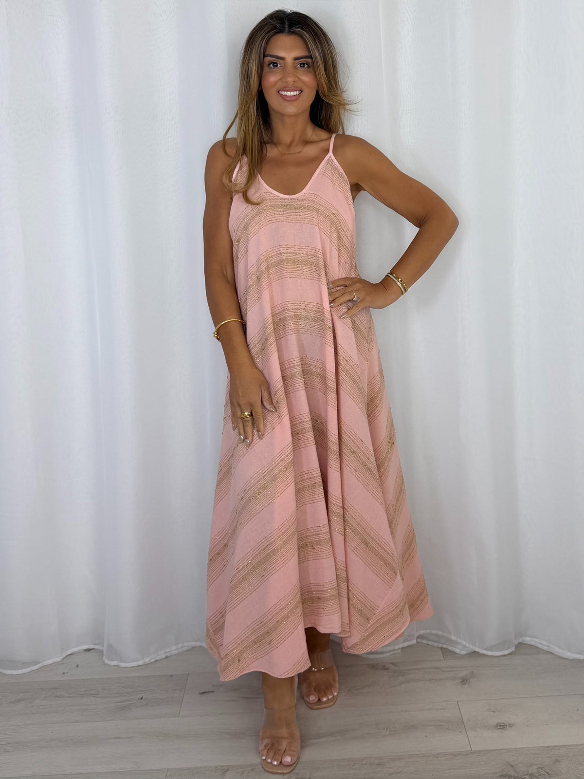 V-Neck Strap Gold Fleck Maxi Dress (5 Colours)