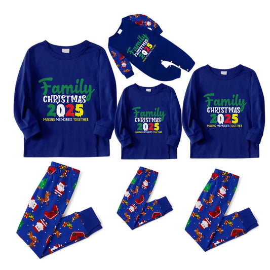 Christmas Family Matching Pajamas-Cozy Blue Pjs Set with "Family Christmas 2025"  Print