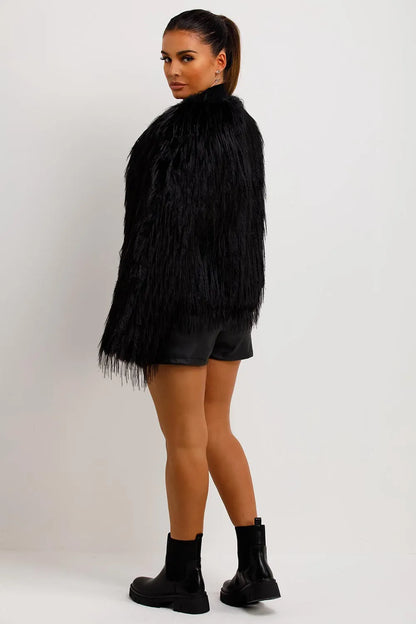 Shaggy Faux Fur Jacket Black