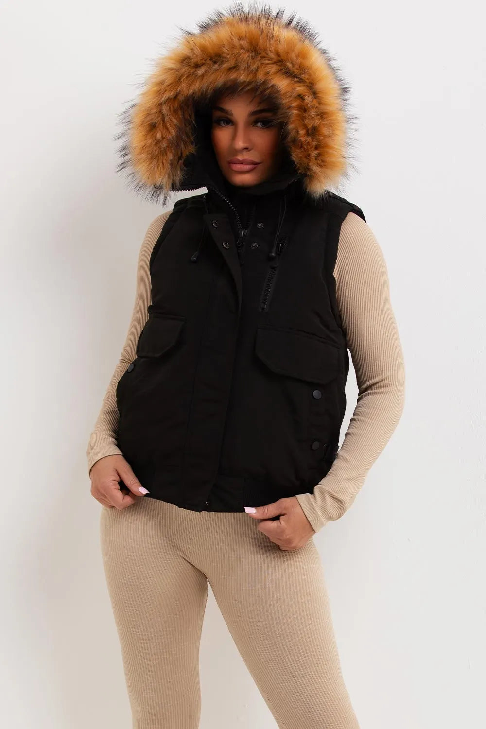 Black Gilet With Fur Hood