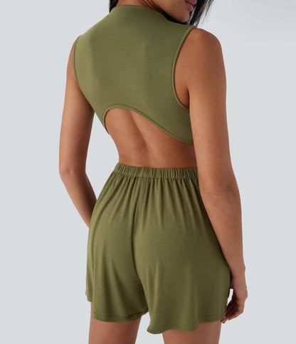 Mock-Neck Sleeveless Casual Jumpsuit with Pockets-Easy Peezy