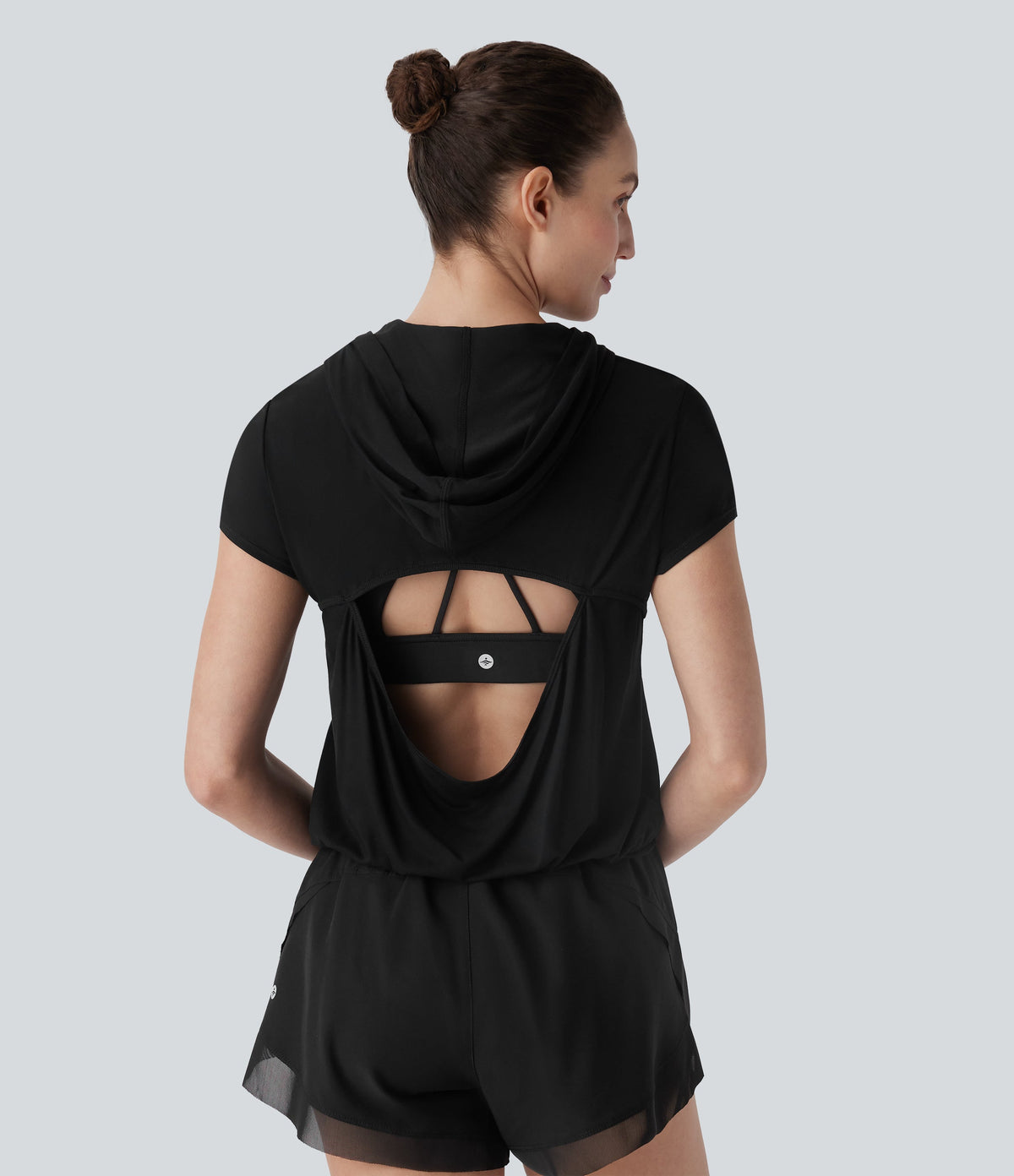 Hooded Short Sleeve Cut Out Yoga Sports Top