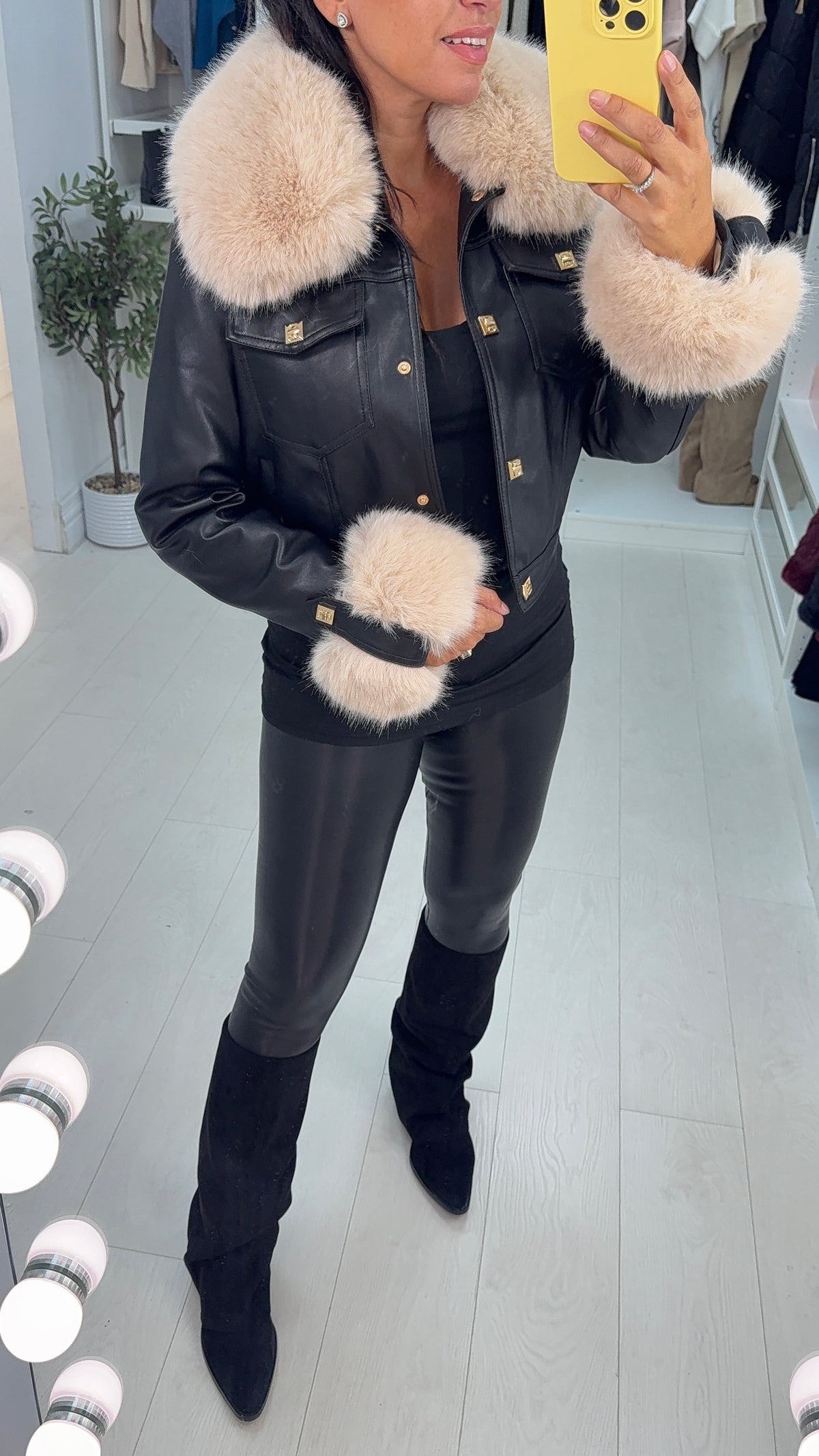Ayla Faux Leather & Fur  Detailed Jacket