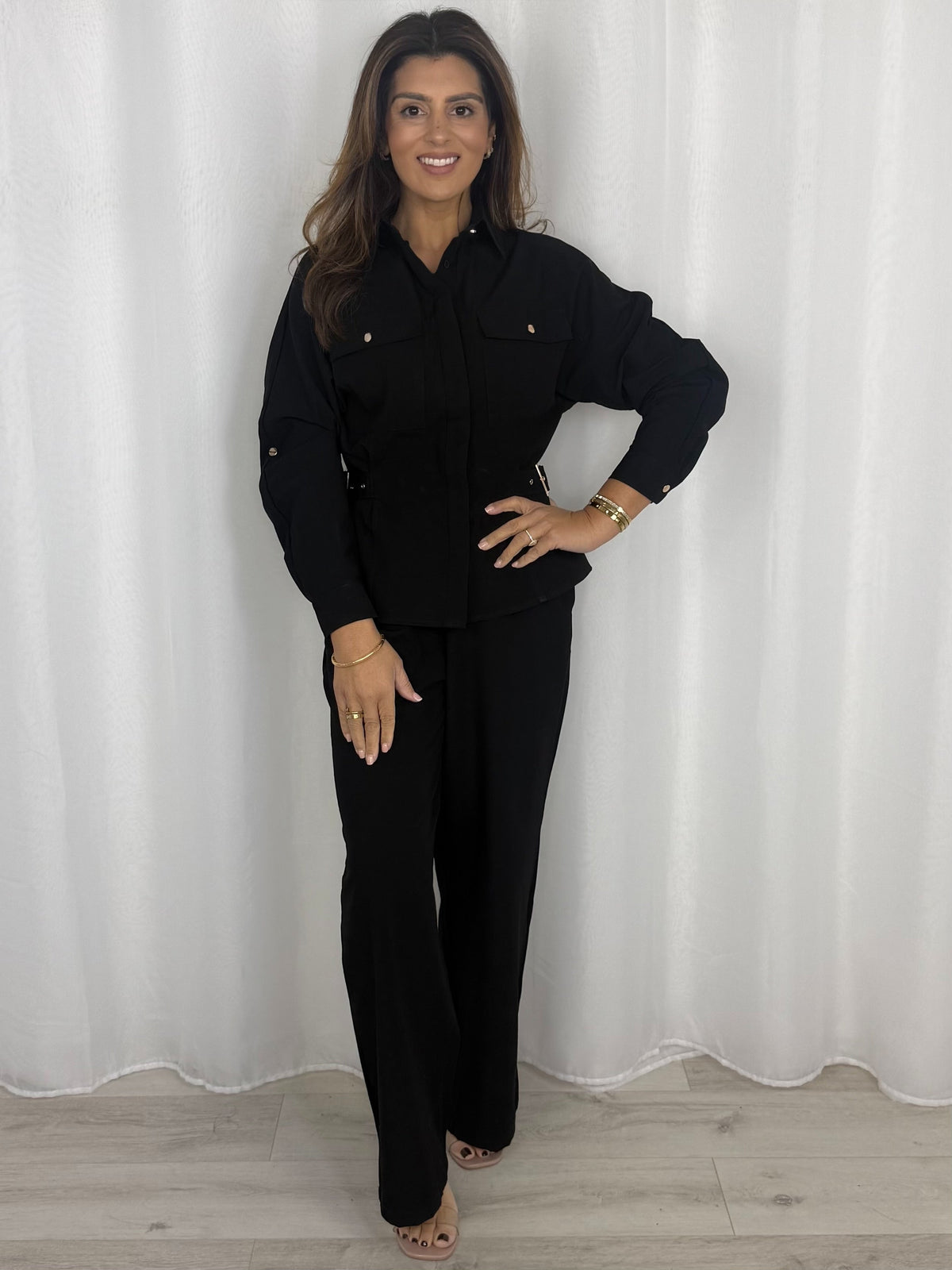 Military Gold Buckle Waist Button Up Trouser Co-Ord (3 Colours)