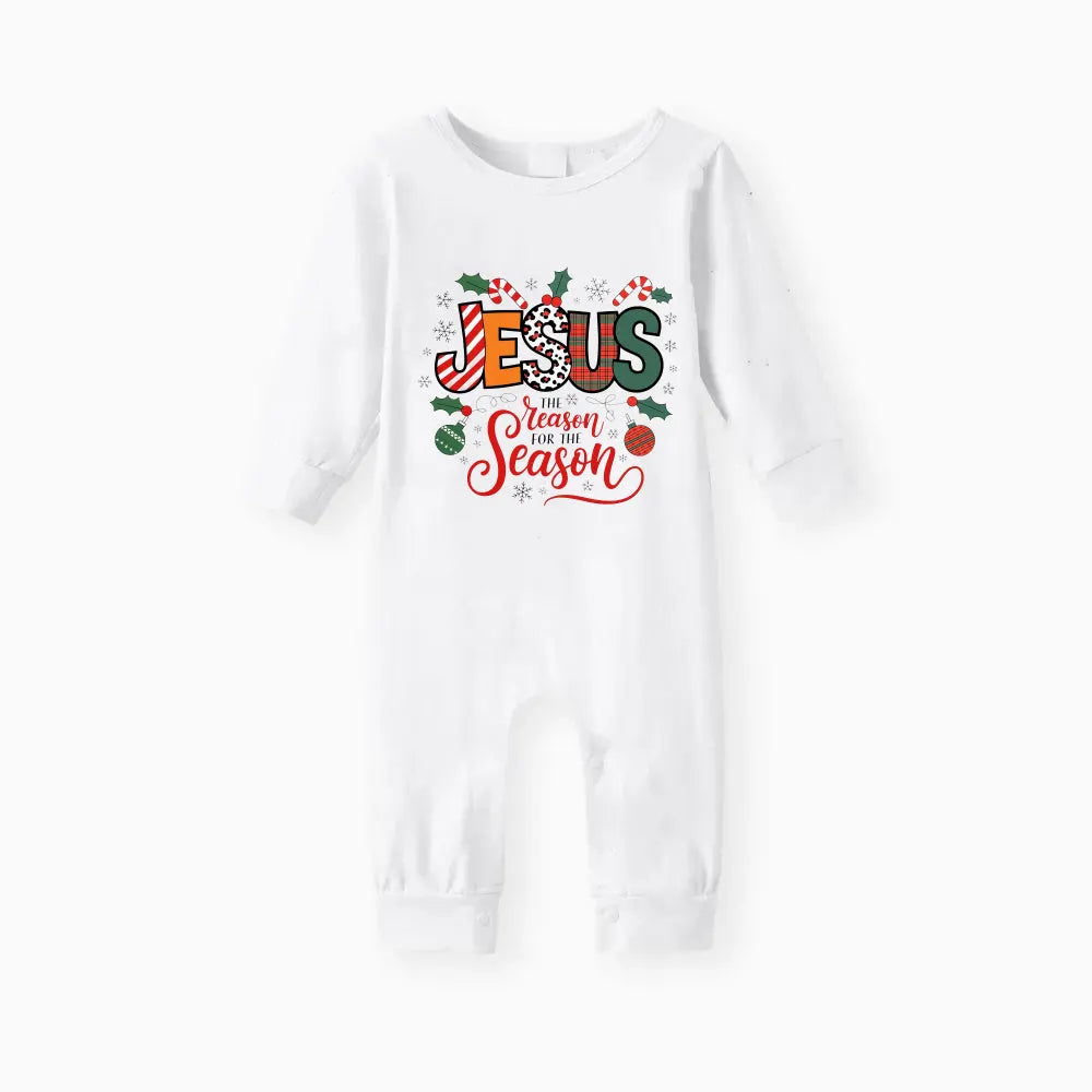 Christmas Pattern and “Jesus” Colorful Text Printed Red and Green Plaid Christmas Pajama Set