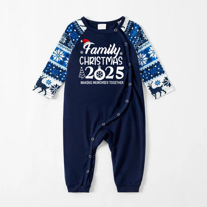 "Family Christmas 2025 " Text Print Blue Family Matching Pajamas
