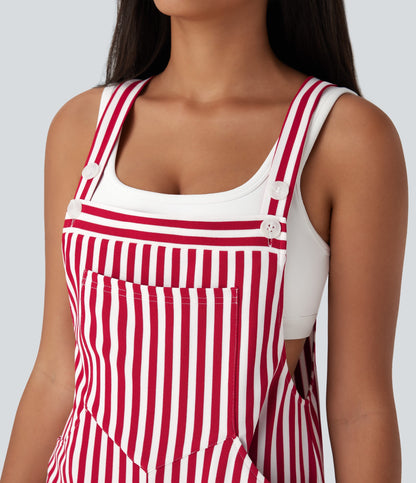 Pockets Stripe Waffle Overalls