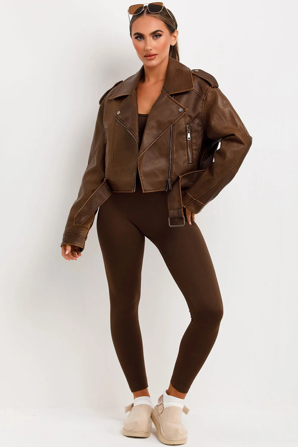Faux Leather Jacket Brown